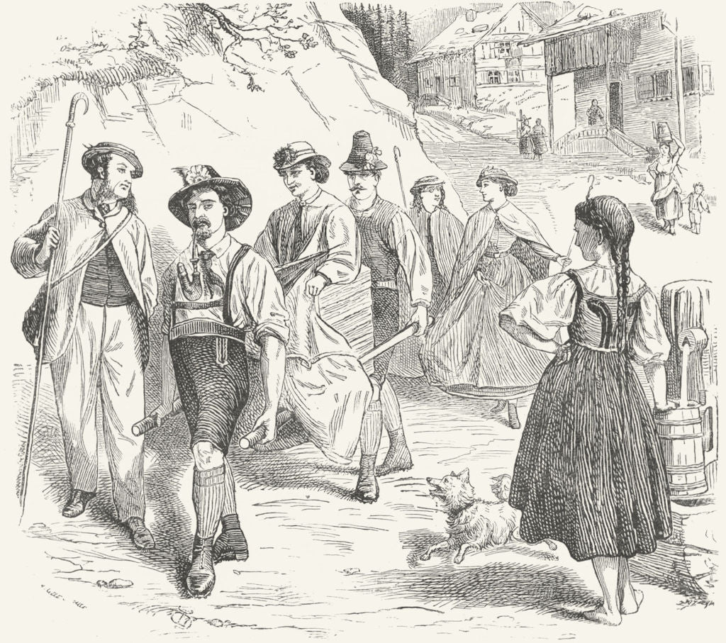 SWITZERLAND. Chaise-a-Porteur, Style 1891 old antique vintage print picture